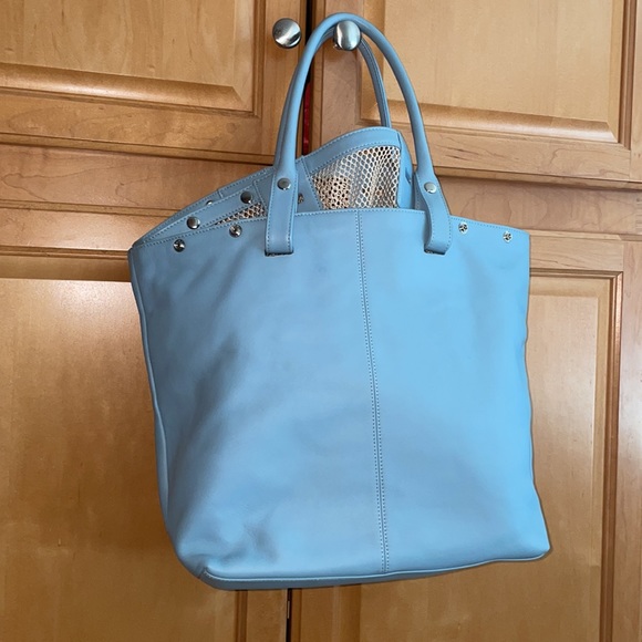 Levenger periwinkle blue leather tote with shoulder straps - Picture 10 of 10